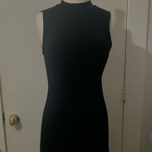 Mockneck ribbed black midi dress